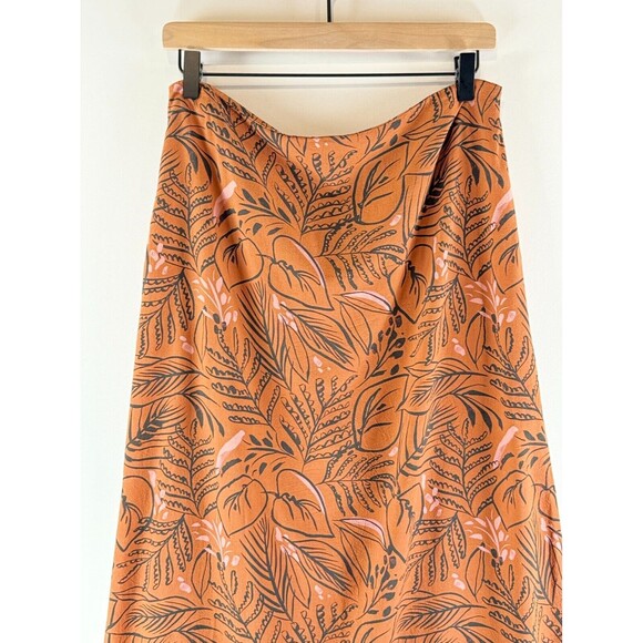 Marine Layer Womens Skirt Brown Ryan Midi Slip Sierra Foliage Tropical Boho 10 - Picture 6 of 10